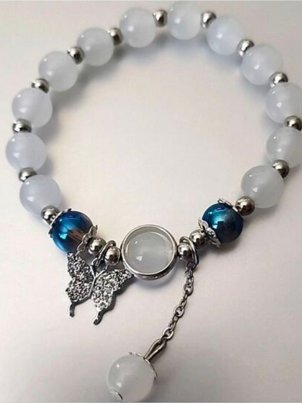 Butterfly Beaded Bracelet Simulated Moonstones